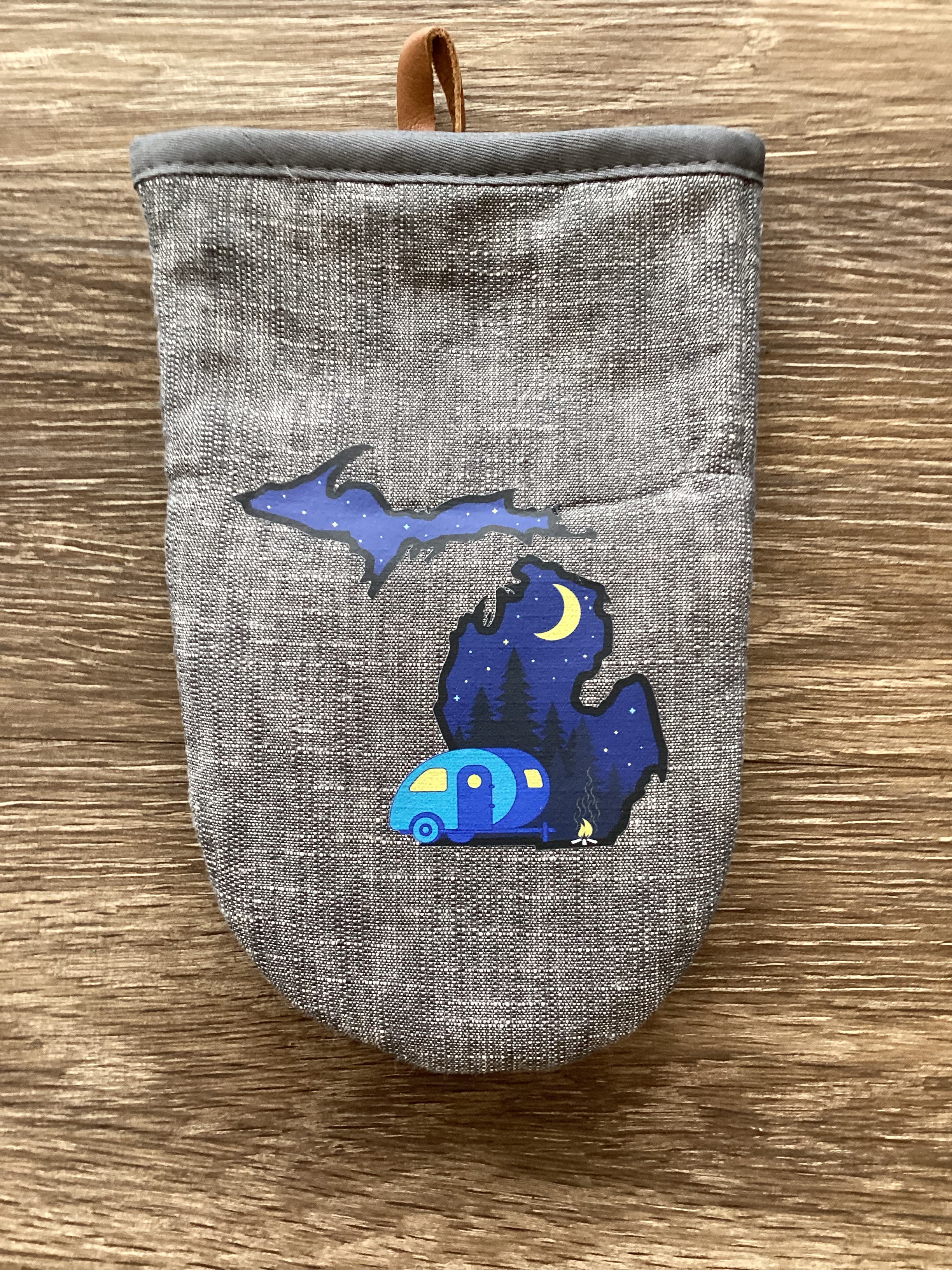 Nighttime Camper - Blue - Michigan - Short Oven Mitt