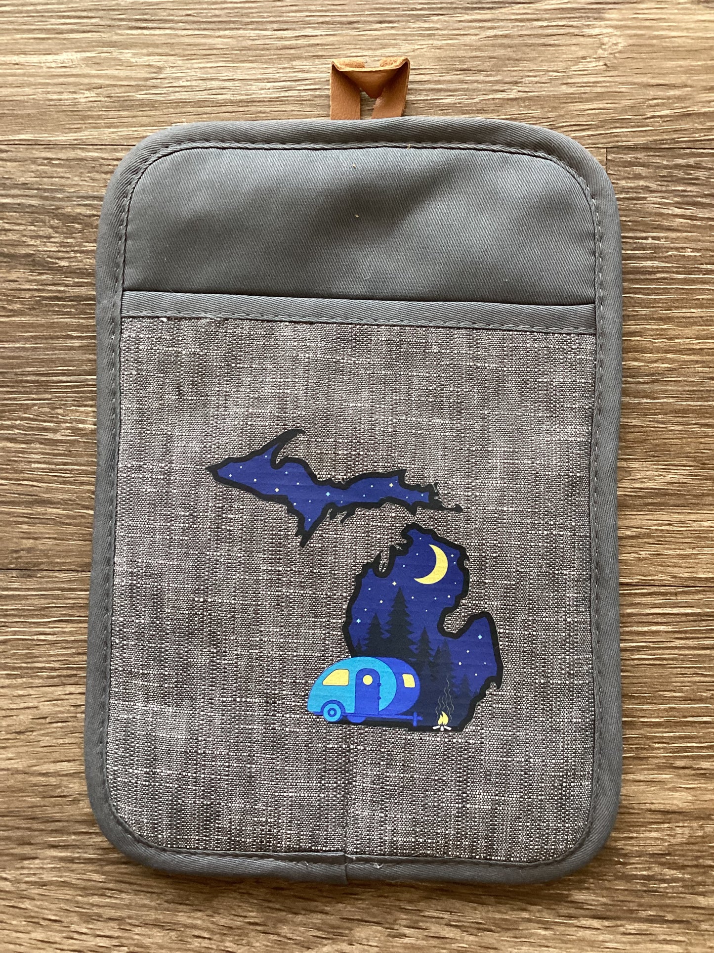 Nighttime Camper - Blue - Michigan - Rectangle Oven Mitt