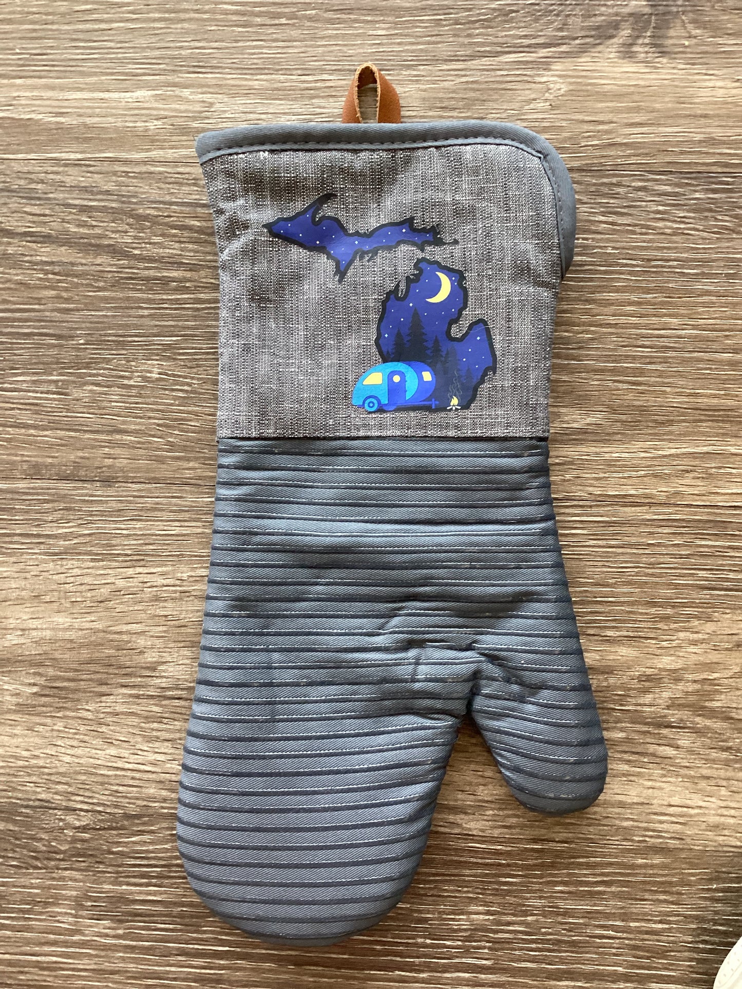 Nighttime Camper - Blue - Michigan - Large Oven Mitt