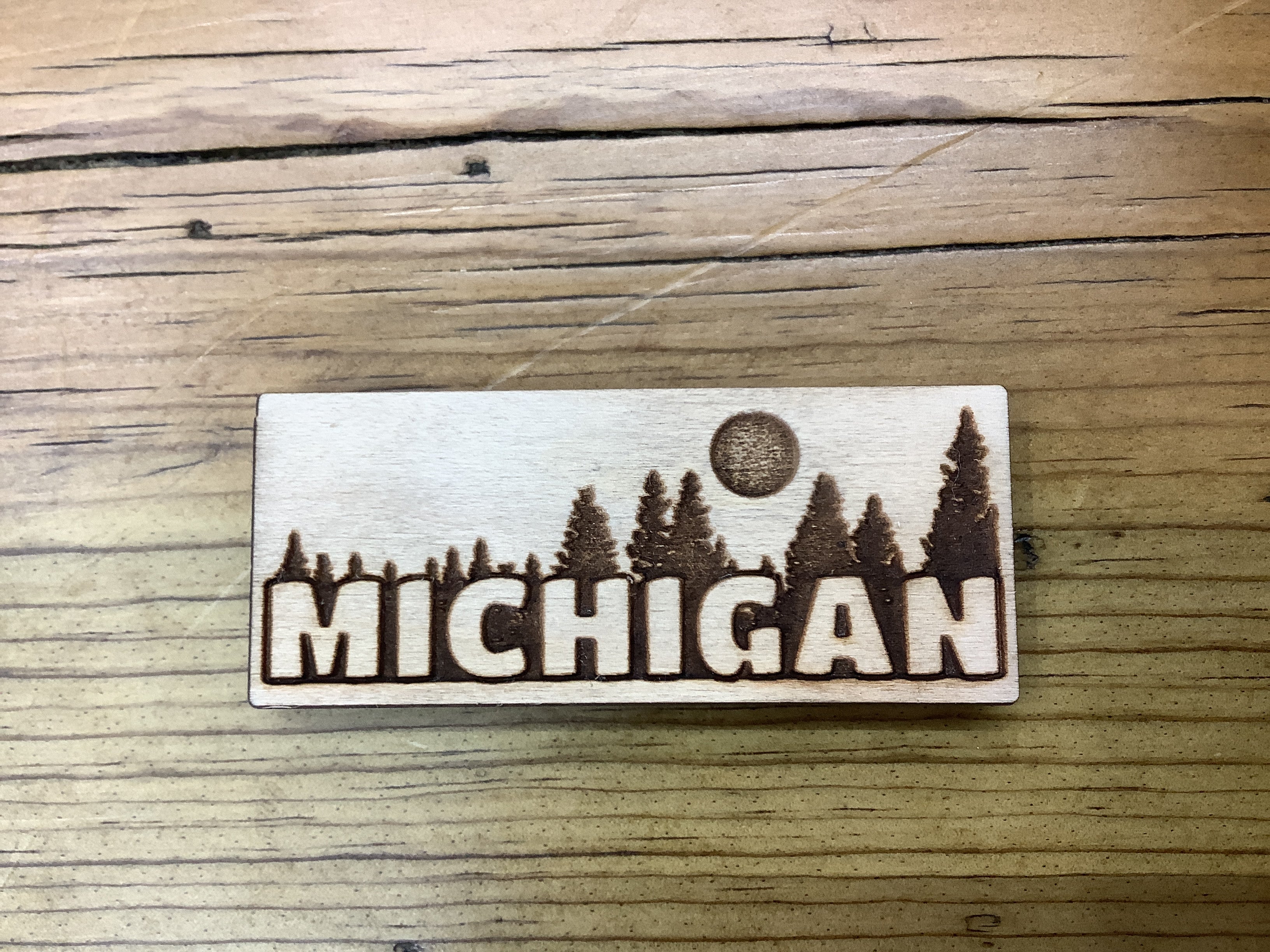 'Michigan' Trees - Rectangle - Word - Wooden Magnet
