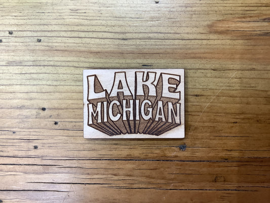 'Lake Michigan' Rectangle - Word - Wooden Magnet