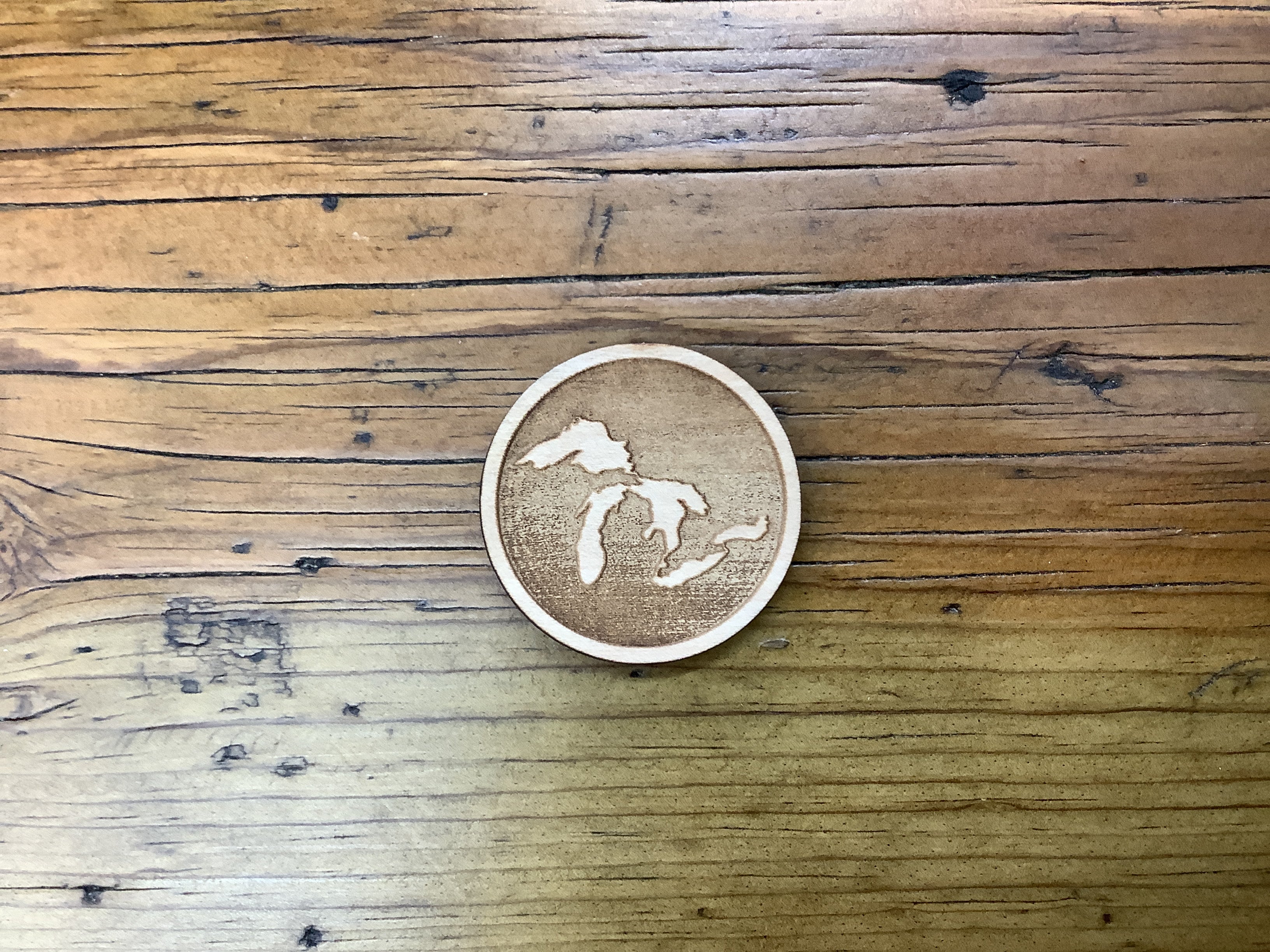 Circle - Great Lakes -  Mini Wooden Magnet