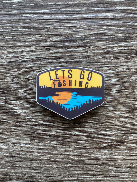 'Lets Go Fishing' - Badge - Waterproof Sticker (2" X 1.5")