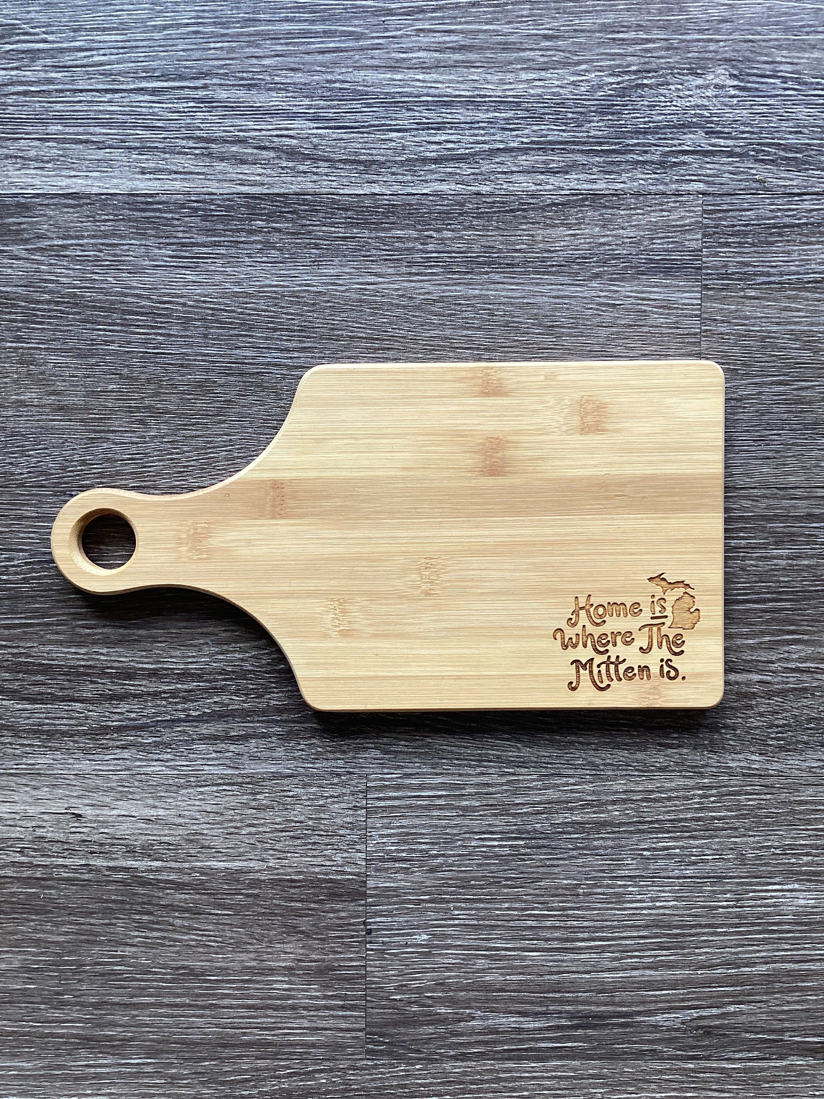 'Home is Where The Mitten Is' - Word - Wooden Engraved - Cutting Board 13.5" x 7"
