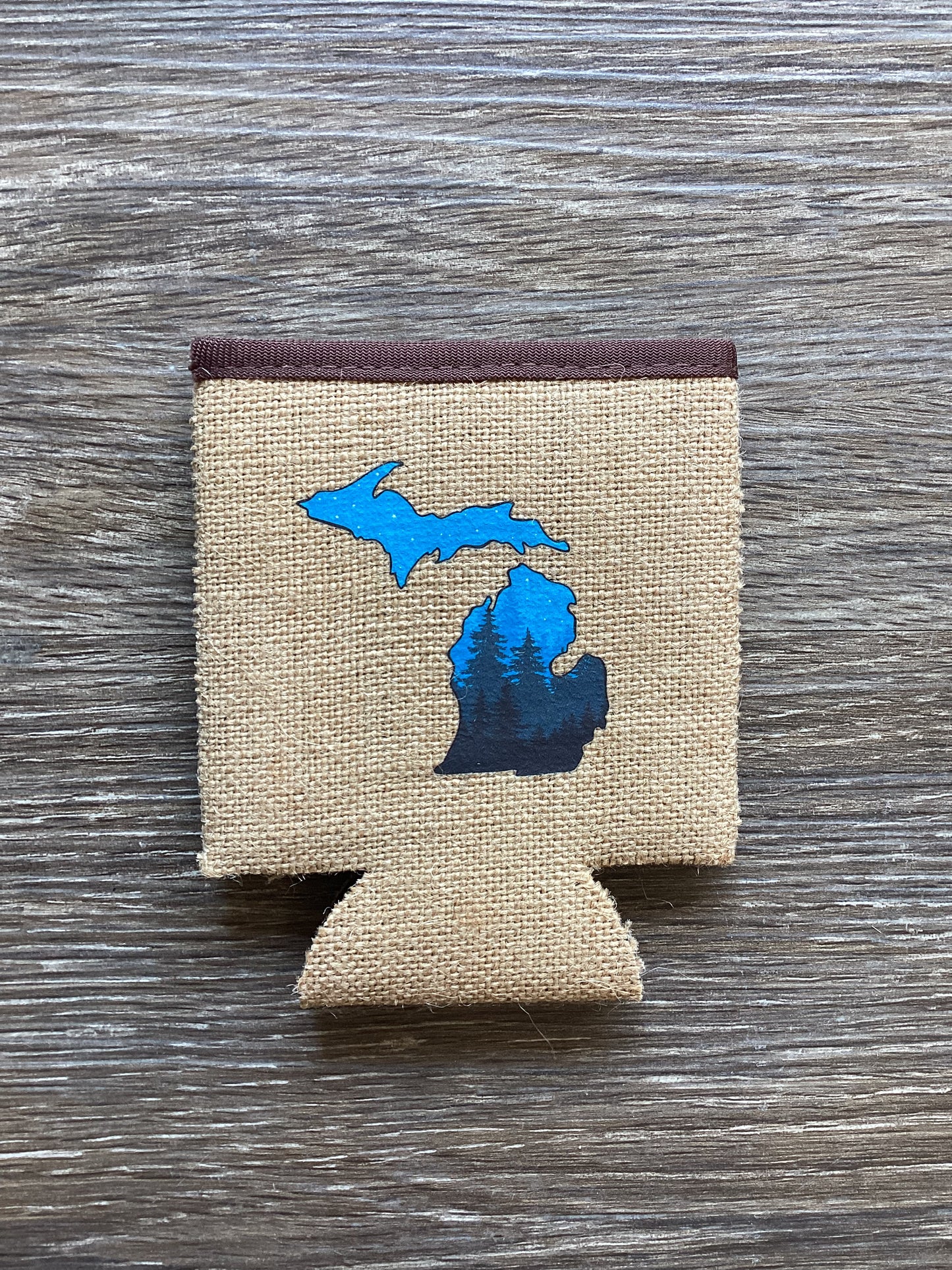 Night Pines - Michigan - Burlap Koozie