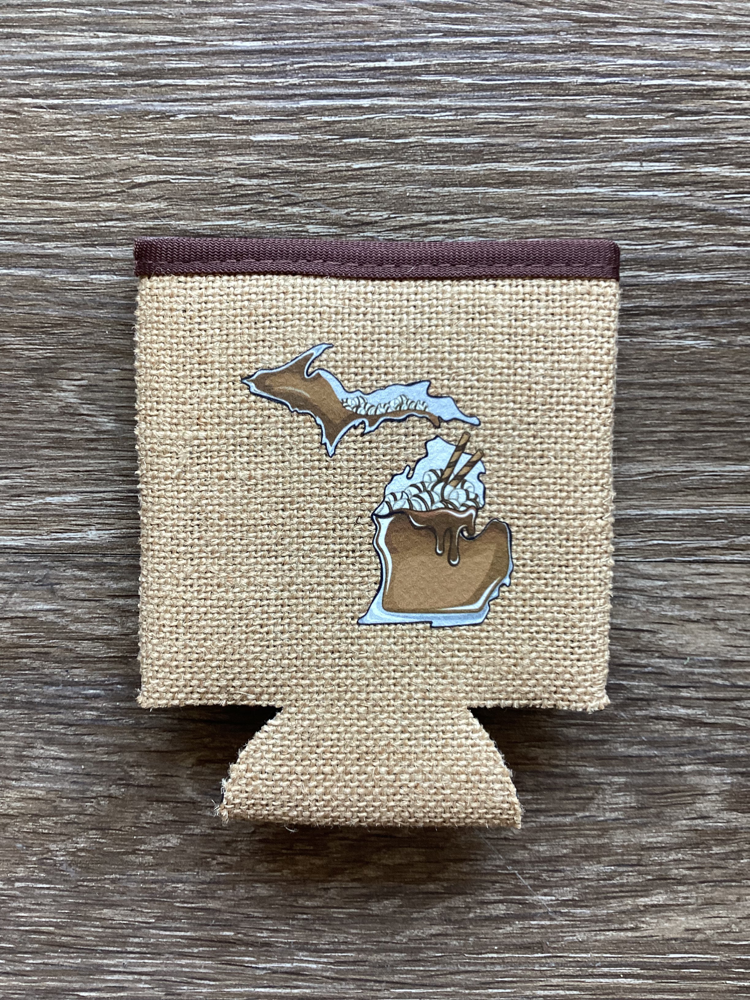 Hot Chocolate - Michigan - Burlap Koozie