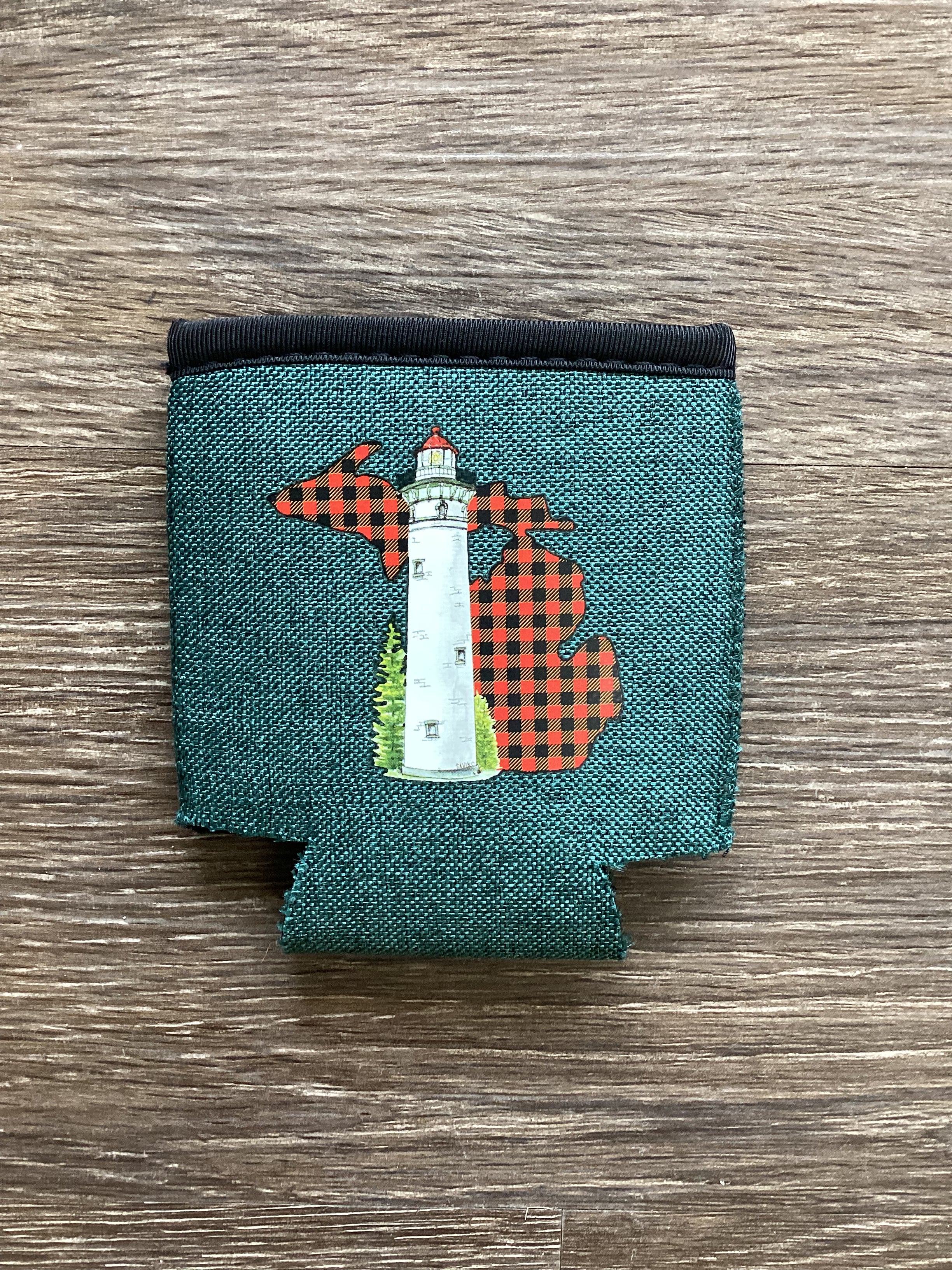 Red Lighthouse - Michigan - Heather Green Koozie