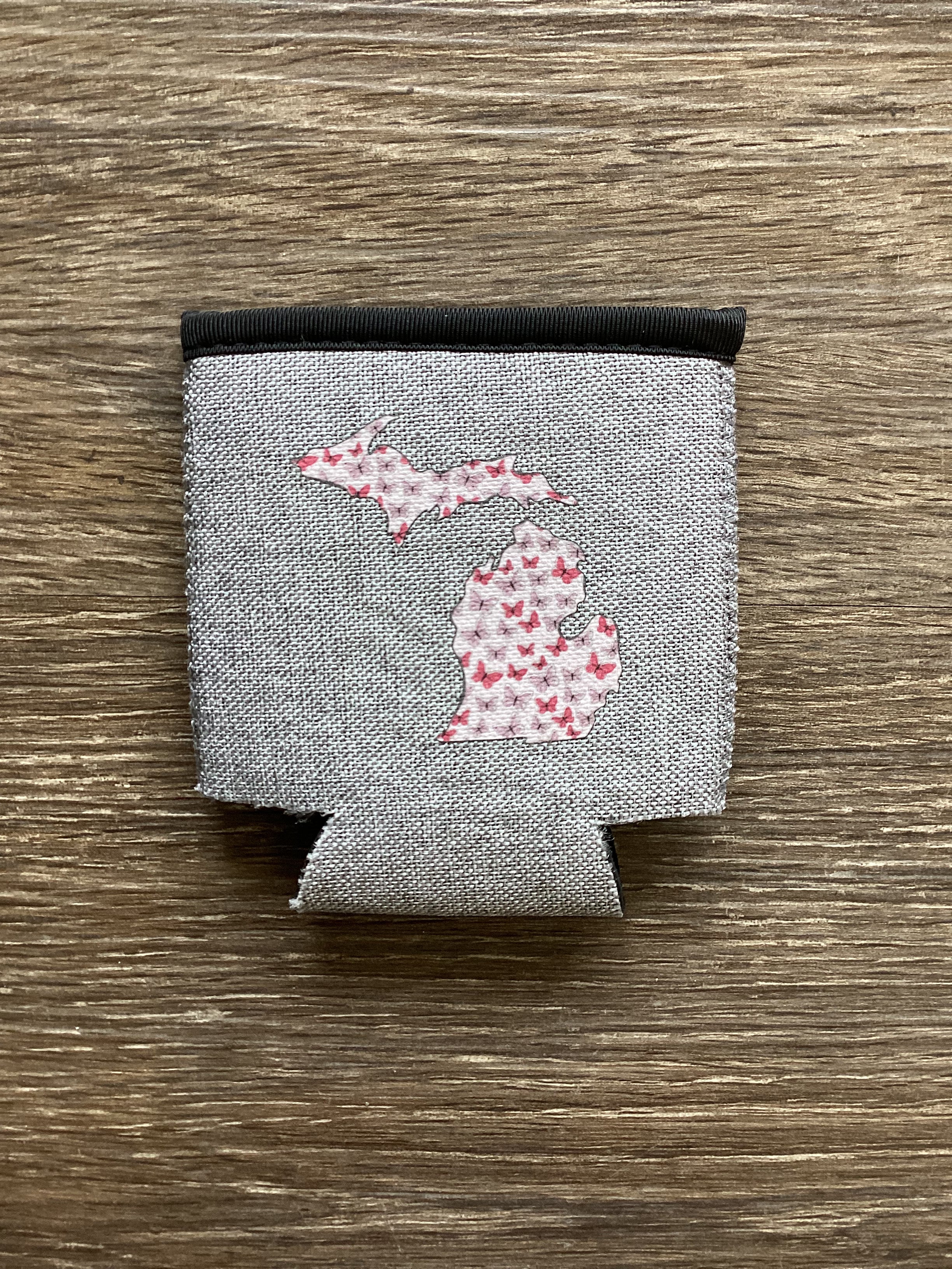 Butterflies - Michigan -Light Heather Gray Koozie