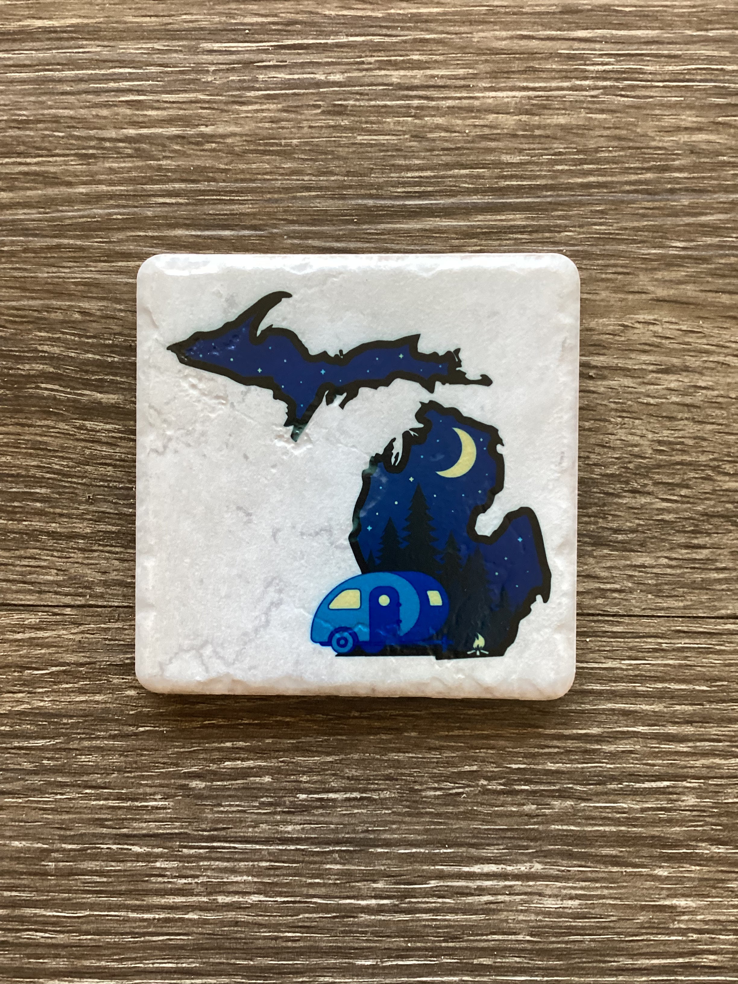 Nighttime Camper - Blue - Michigan - Coaster