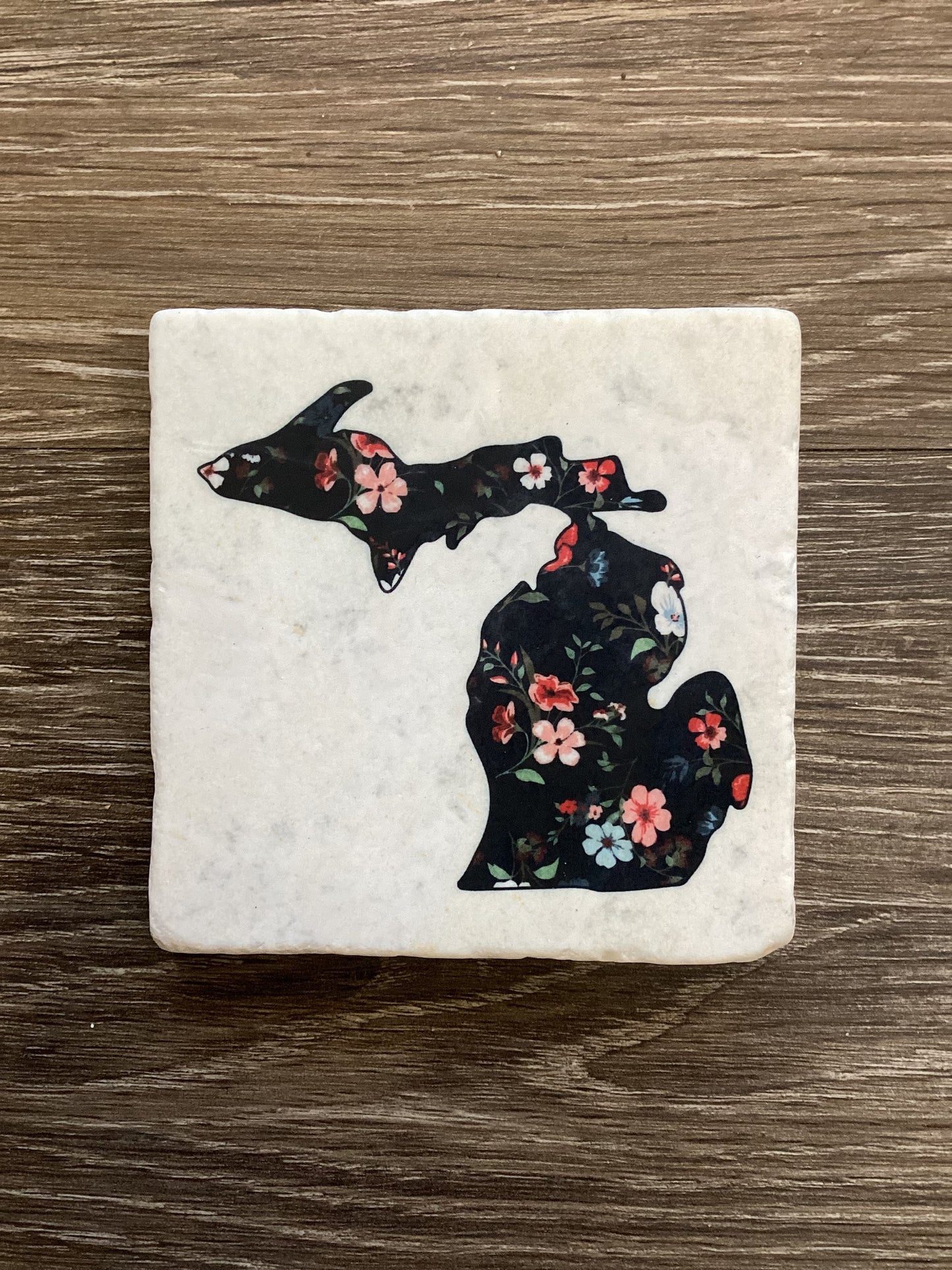 Branches Floral - Black - Michigan - Ceramic Coaster