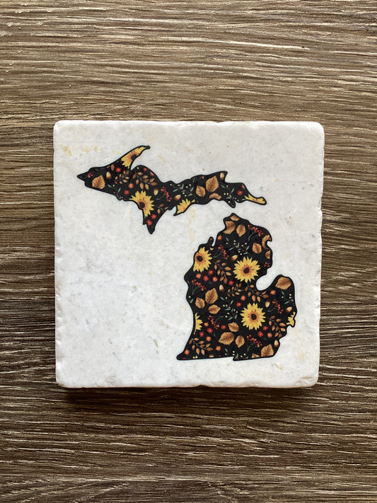 Blossoms - Sunflower - Michigan -  Ceramic Coaster