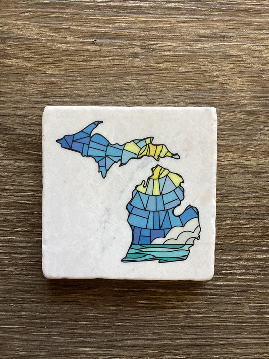 Stained Glass - Sea - Michigan - Ceramic Coaster