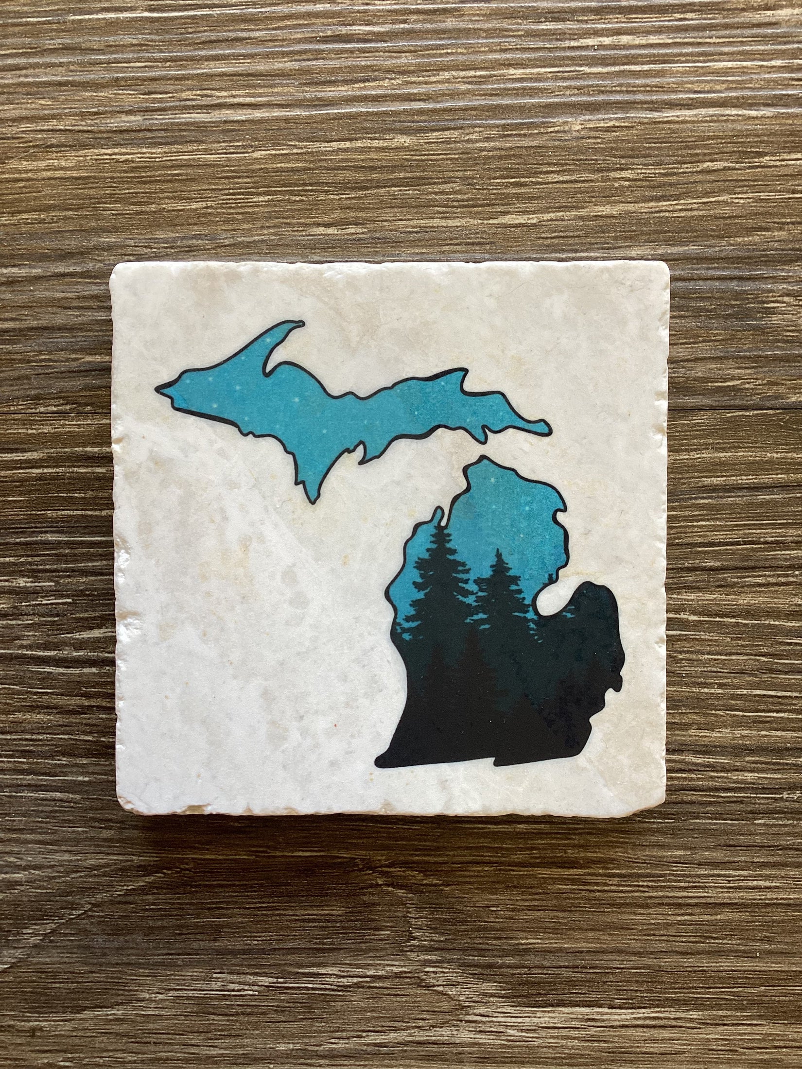 Night Pines - Michigan - Ceramic Coaster