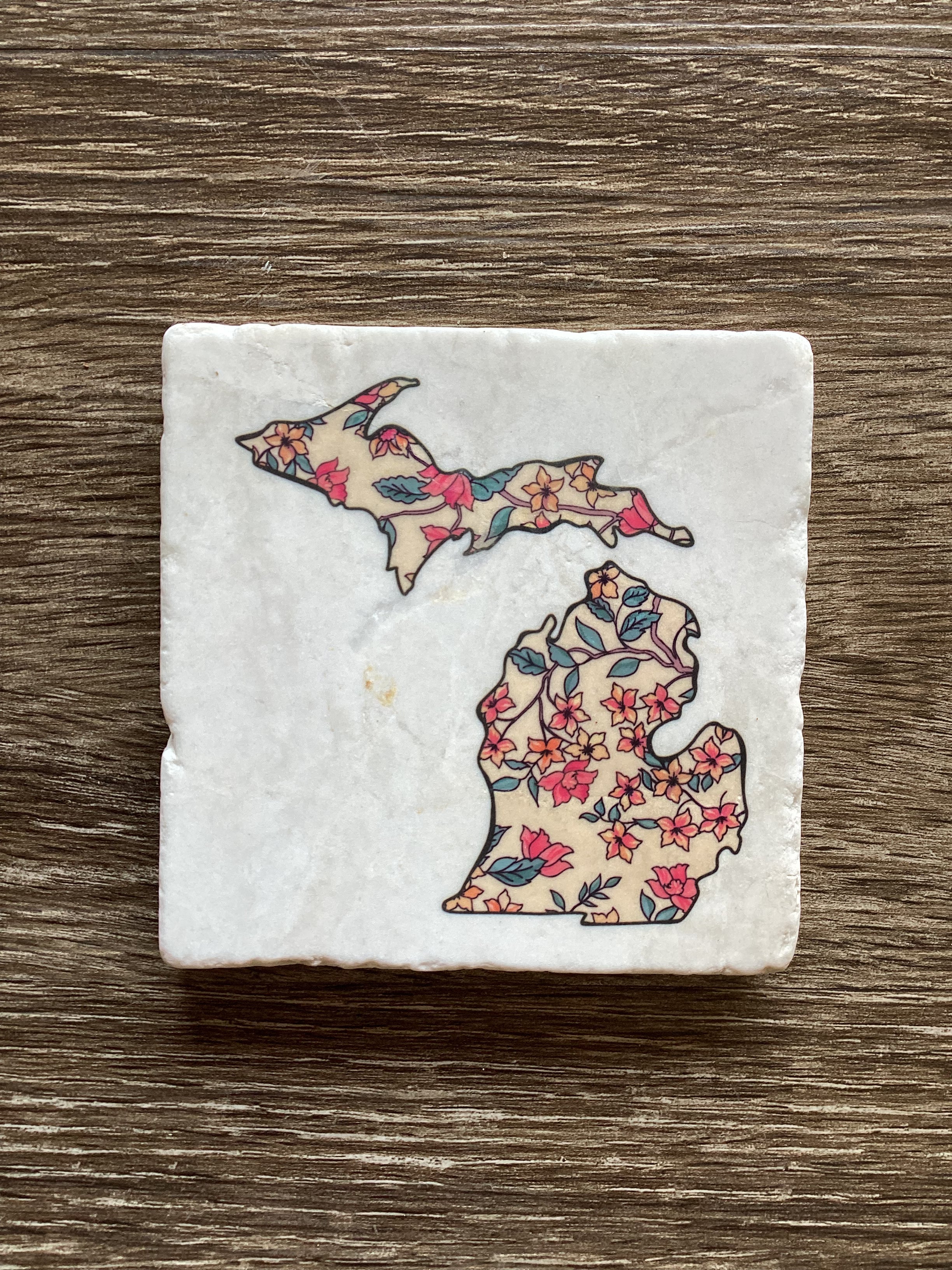 Branches Floral - Cream - Michigan - Ceramic Coaster