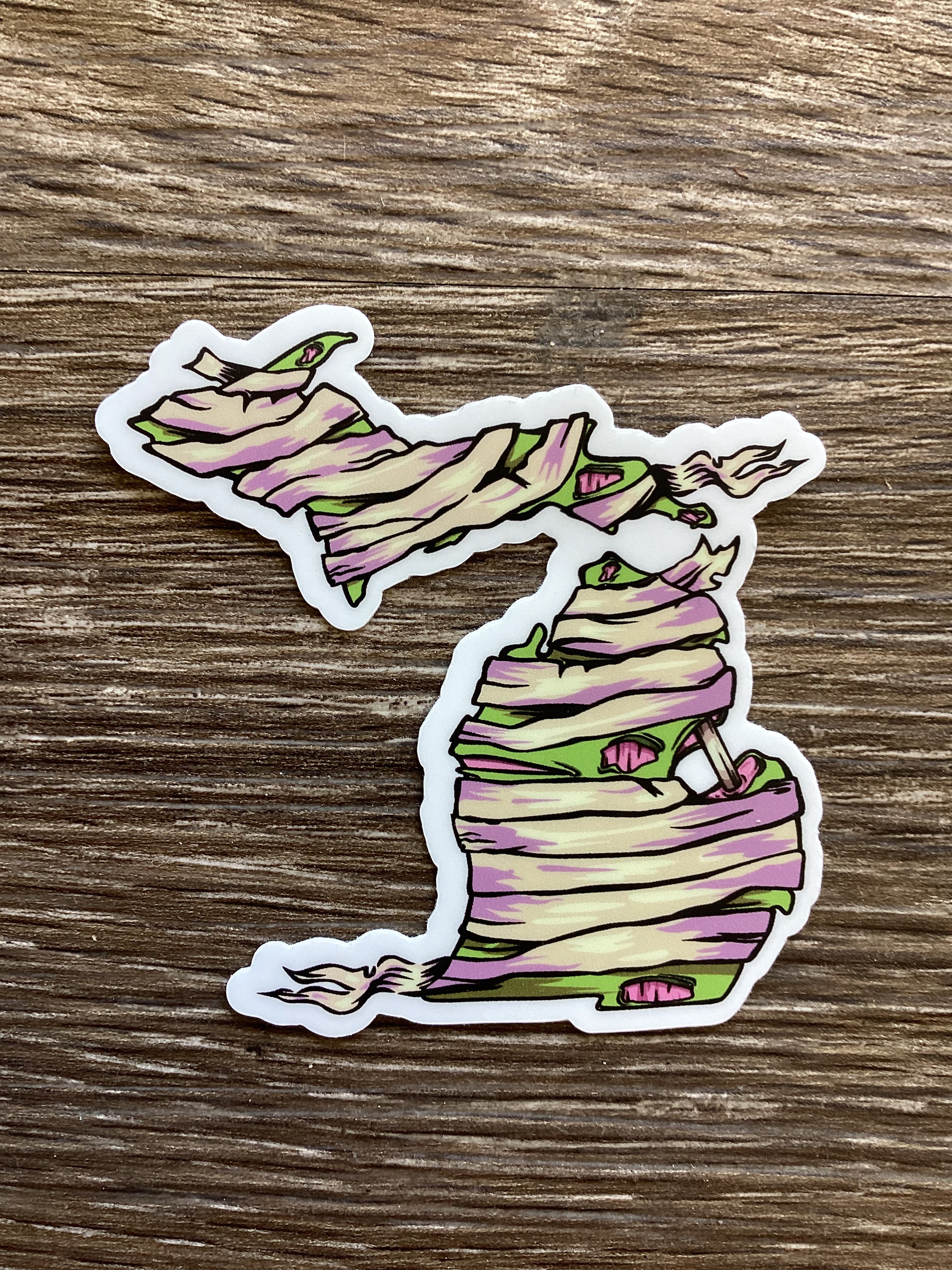 Zombie - Mummy - Michigan - Waterproof Sticker (3" X 3")