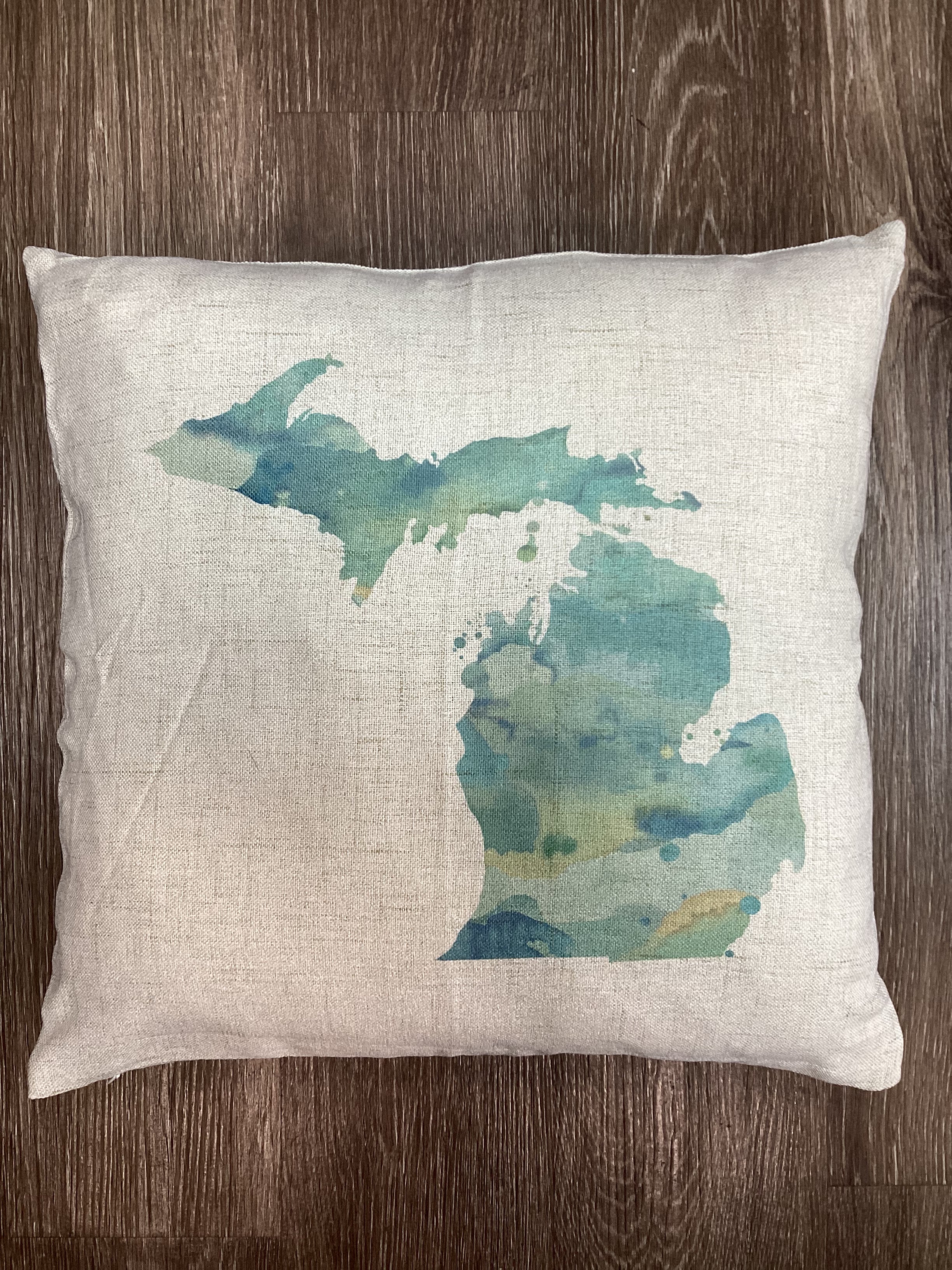 Watercolor - Light Blue - Michigan - Pillow