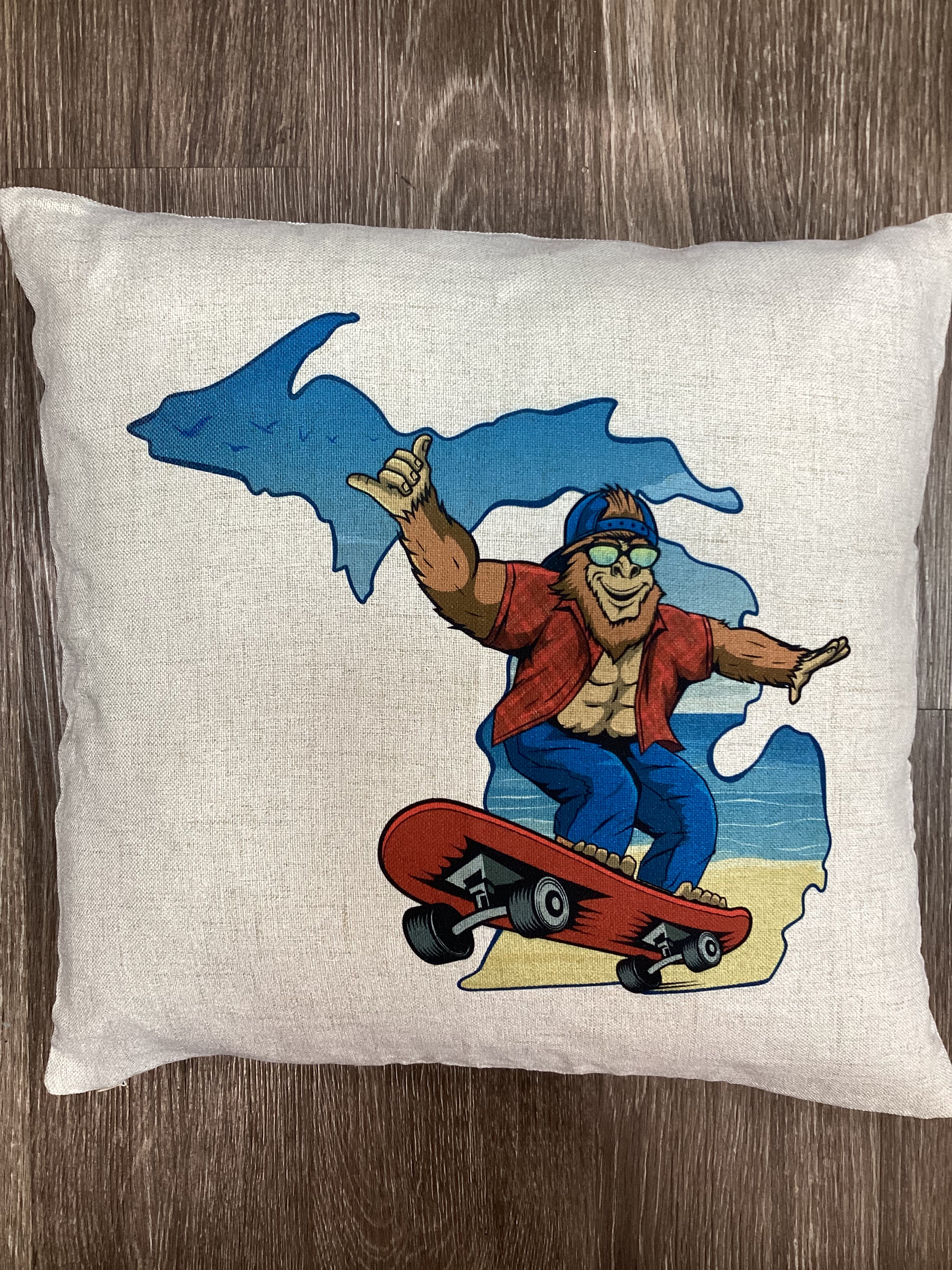 Sasquatch - Skateboarding - Beach - Michigan - Pillow