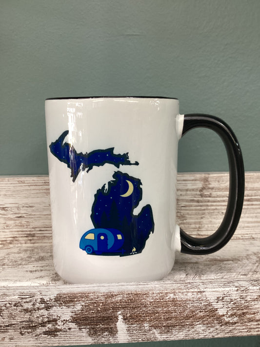 Nighttime Camper - Michigan -  Ceramic Mug w/Black Handle