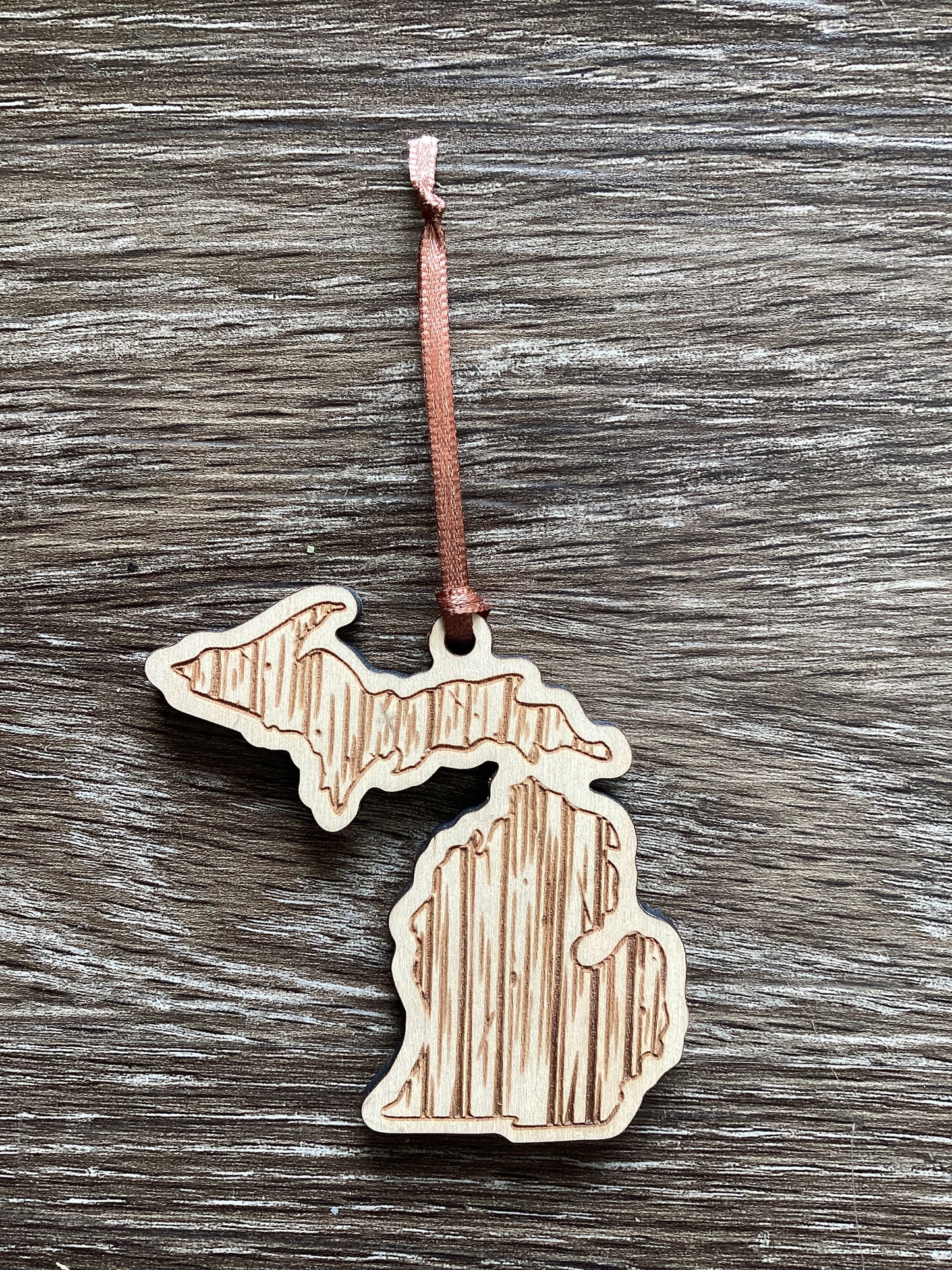 Wooden - Michigan - Engraved Ornament