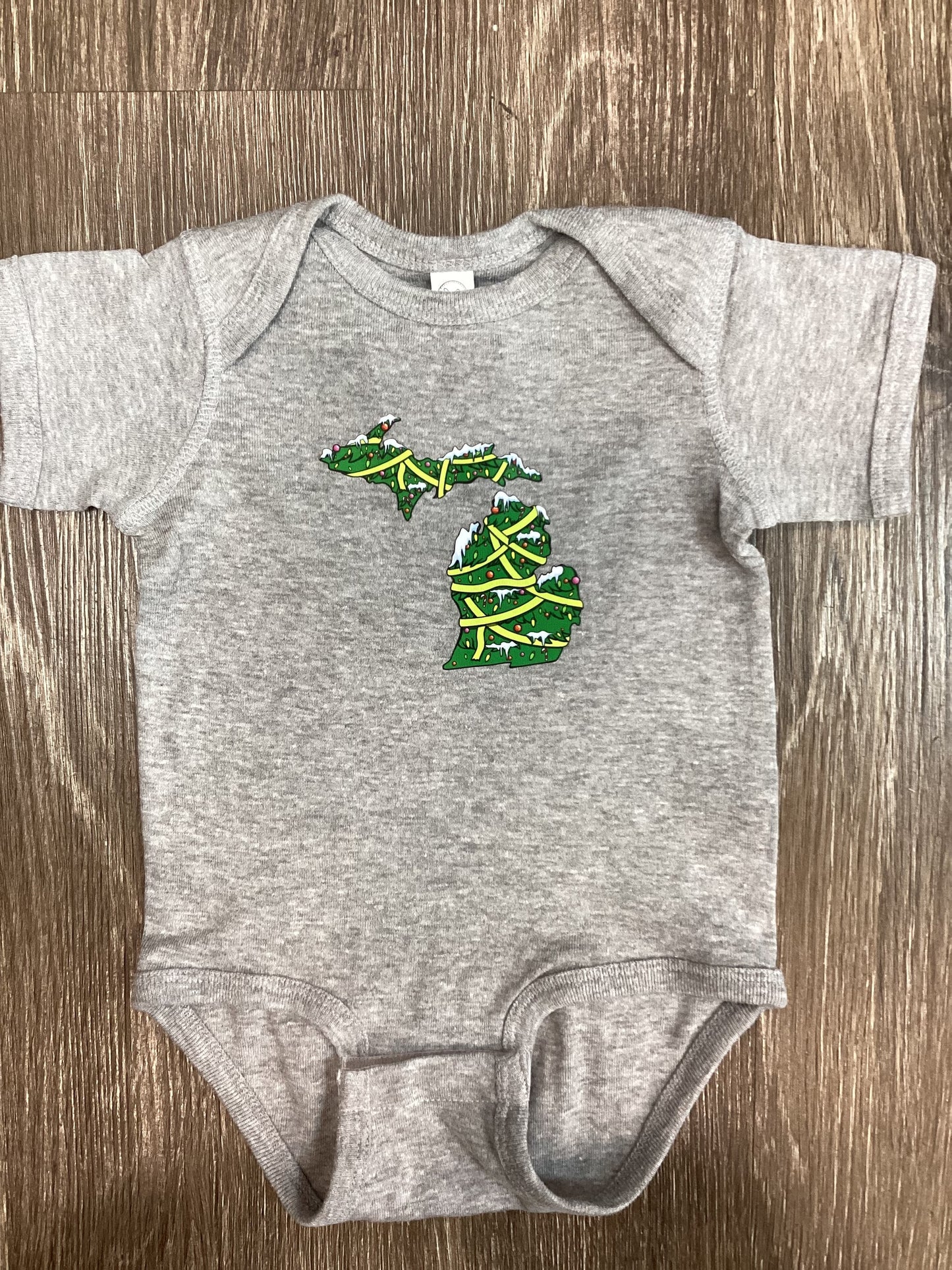 Christmas Tree - Snowy - Michigan - Light Gray - Onesie