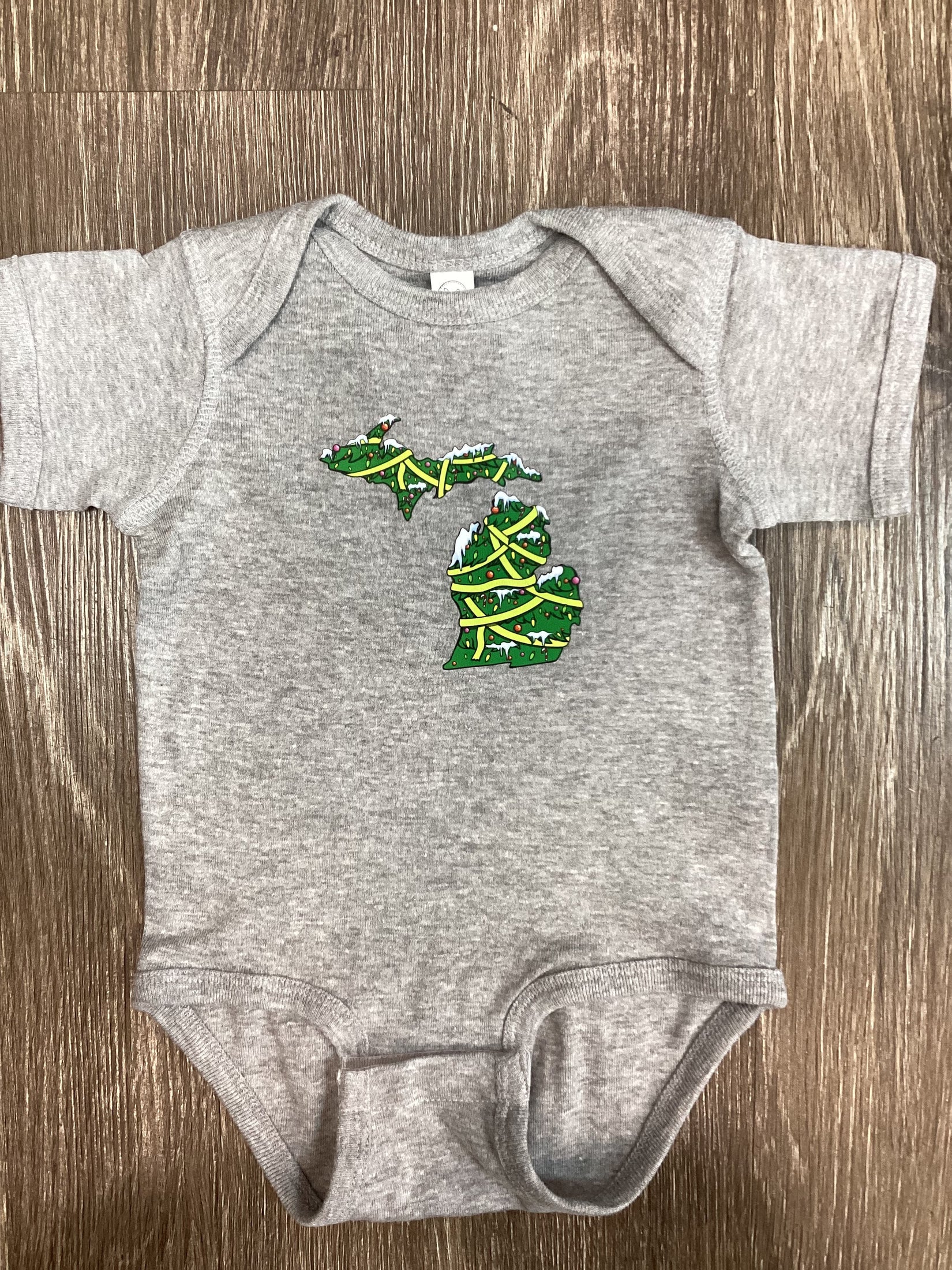 Christmas Tree - Snowy - Michigan - Light Gray - Onesie