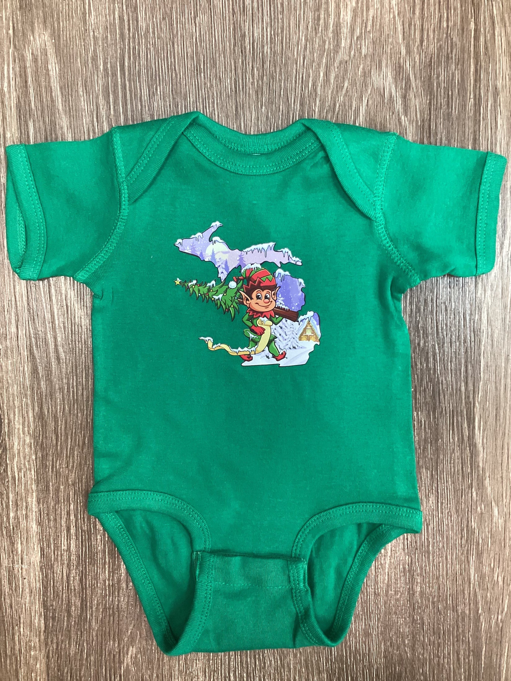 Christmas - Elf - Michigan - Kelly Green - Onesie