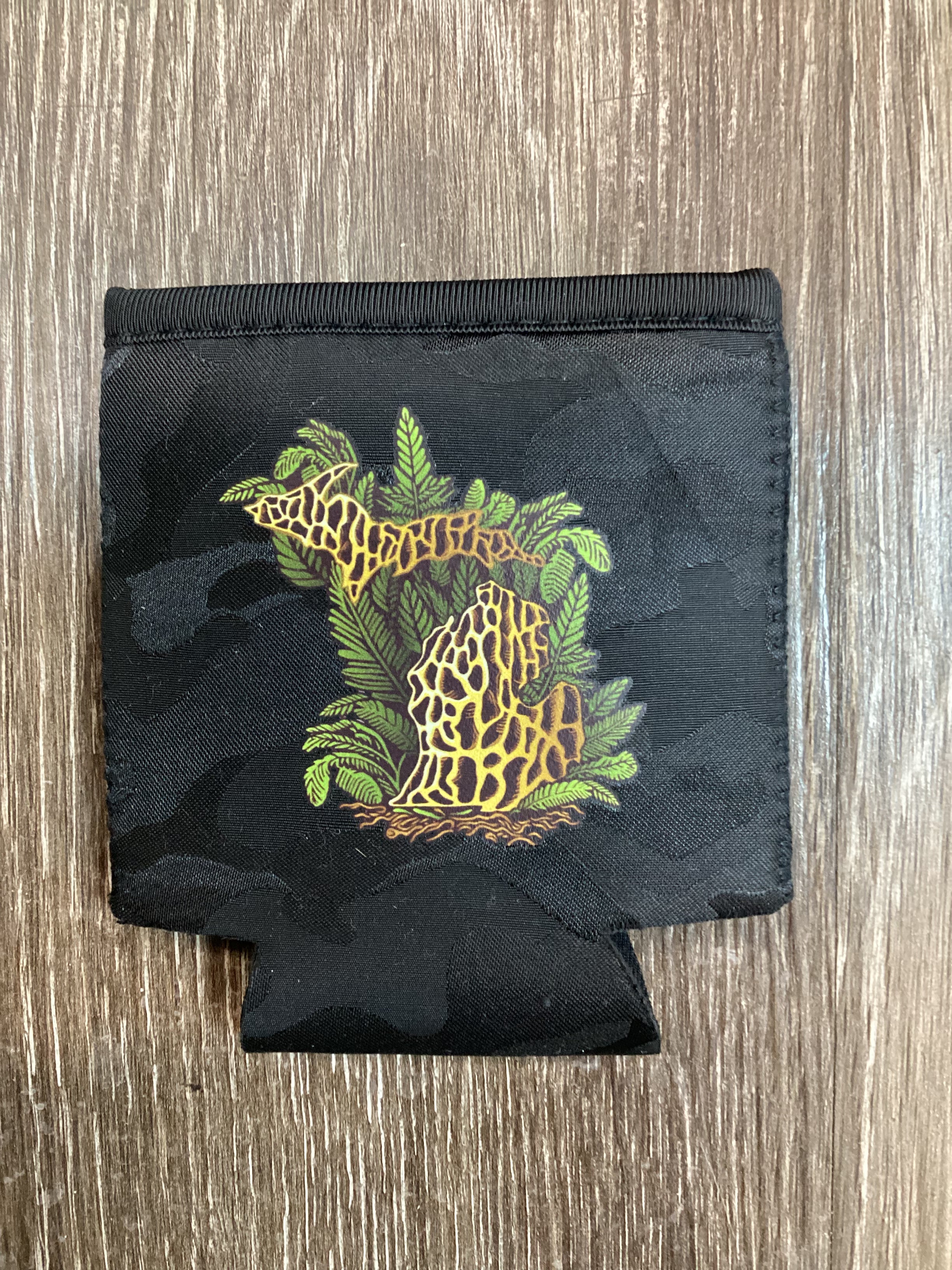 Morel Mushroom - Michigan - Black Camo Koozie