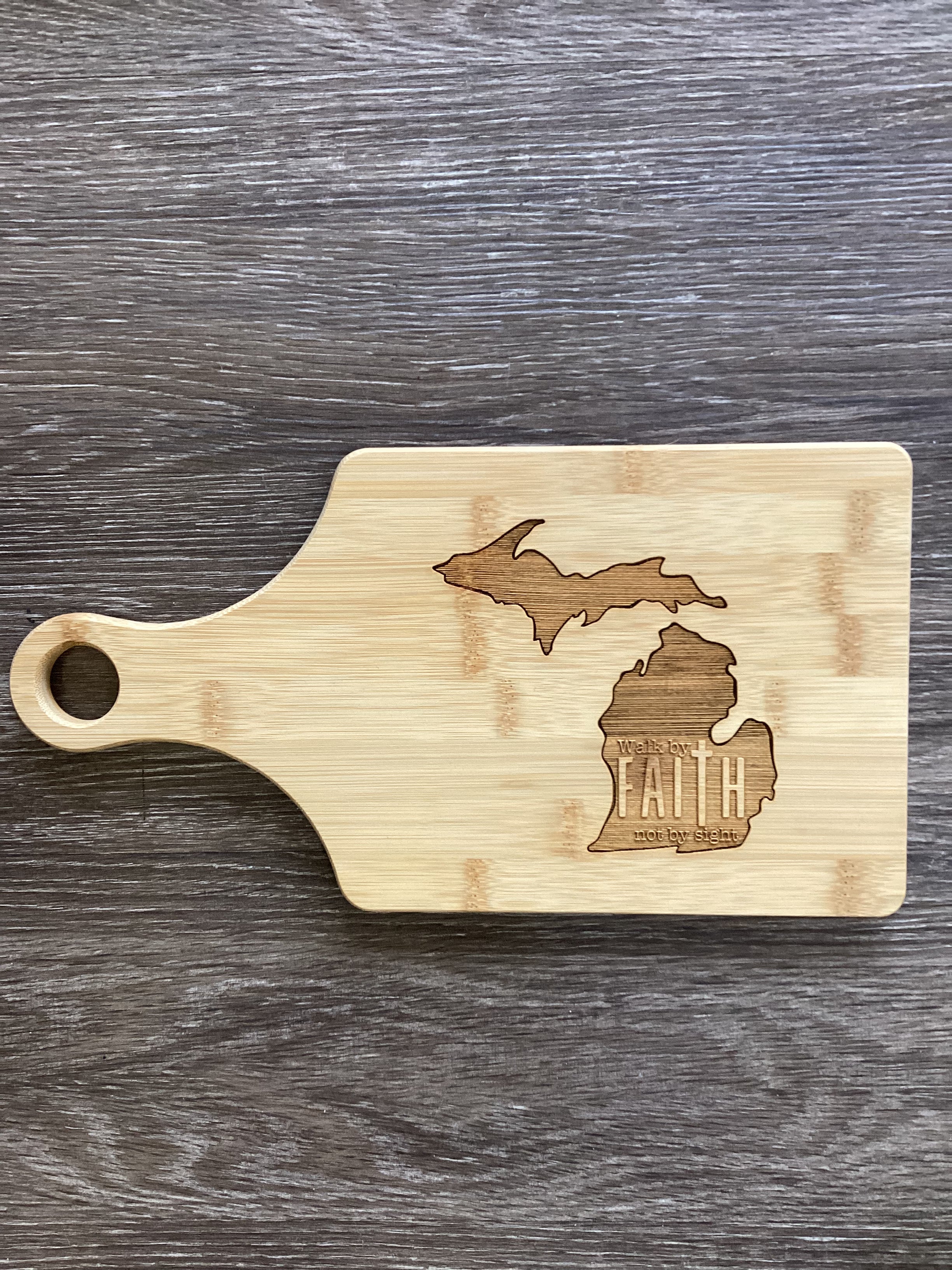 'Walk by Faith not by sight' - Michigan - Wooden Engraved - Cutting Board (13.5" x 7")