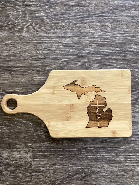 'faith' - Michigan - Wooden Engraved - Cutting Board (13.5" x 7")