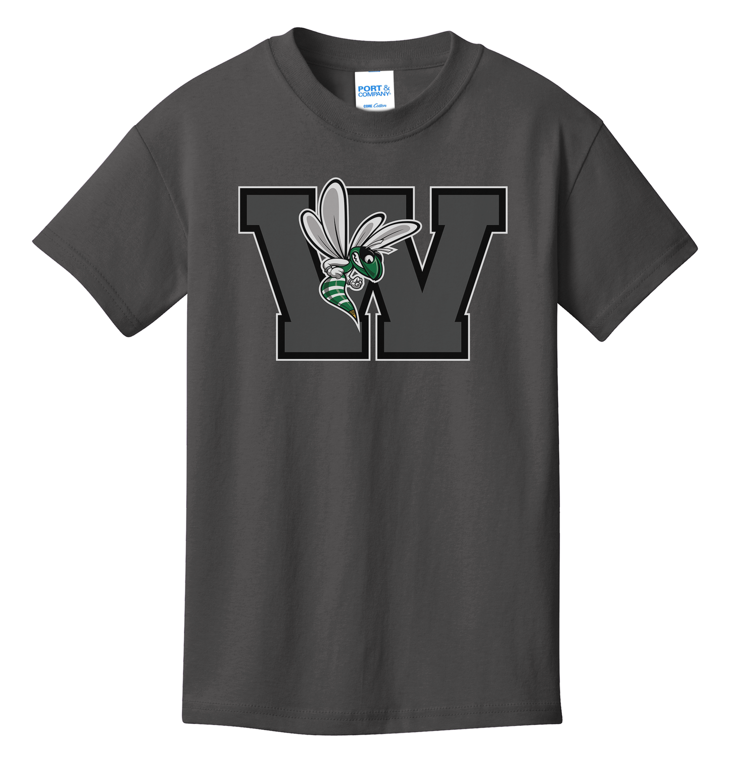 Williamston - Grey - W - Hornet Mascot - Port and Co - Heat Transferred - Adult T-Shirt