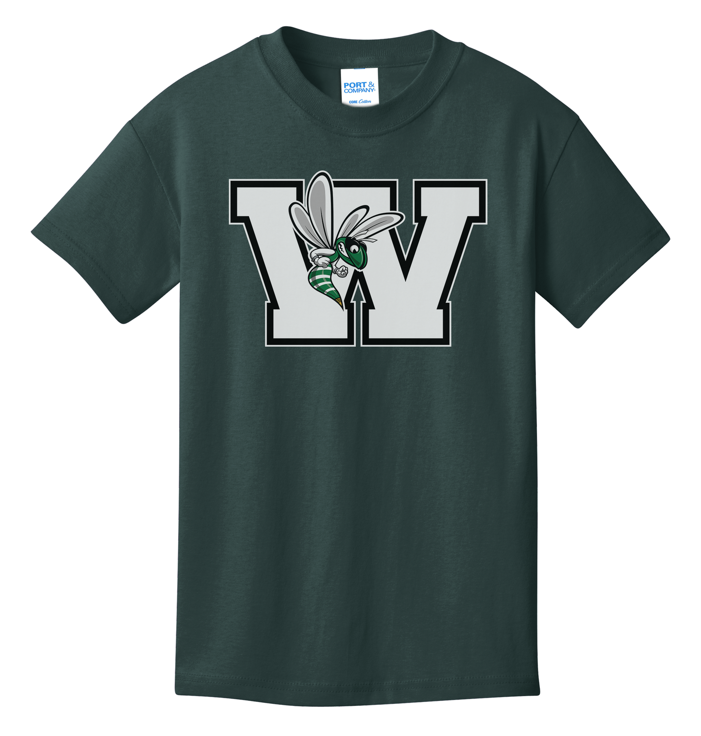 Williamston - White - W - Hornet Mascot - Port and Co - Heat Transferred - Youth T-Shirt
