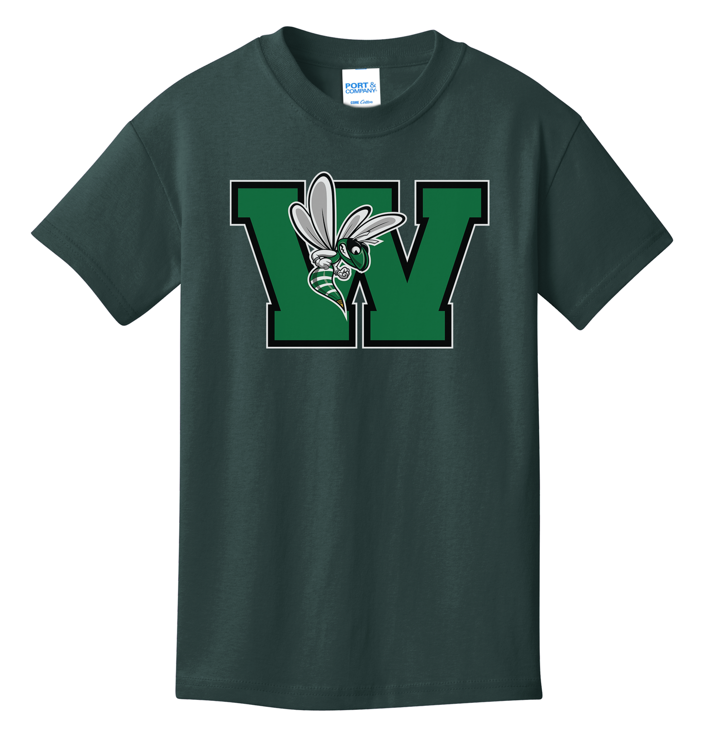Williamston - Green - W - Hornet Mascot - Port and Co - Heat Transferred - Youth T-Shirt