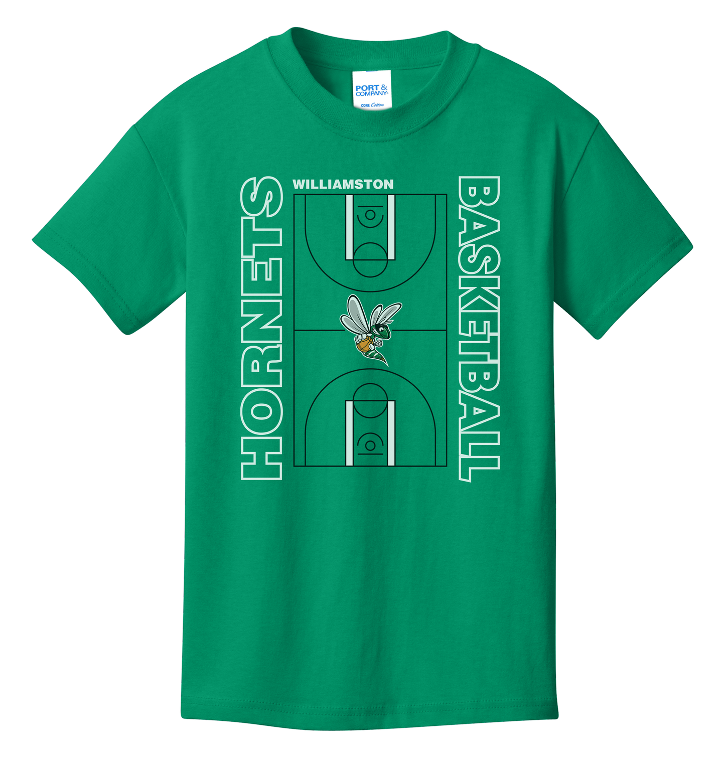 Hornets Williamston Basketball Court - Port and Co - Heat Transferred - Adult T-Shirt