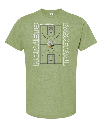 Hornets Williamston Basketball Court - Tultex - Heat Transferred - Adult T-Shirt