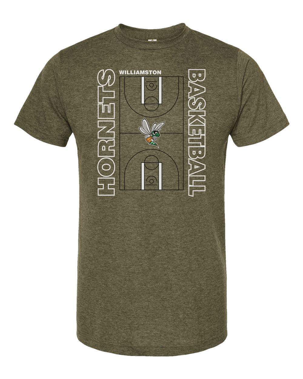 Hornets Williamston Basketball Court - Tultex - Heat Transferred - Adult T-Shirt