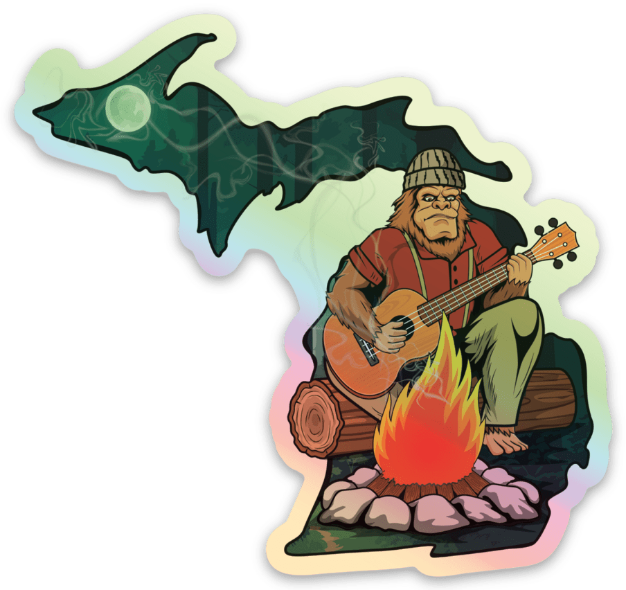 Sasquatch Campfire- Michigan - Waterproof Sticker 3" X 3"