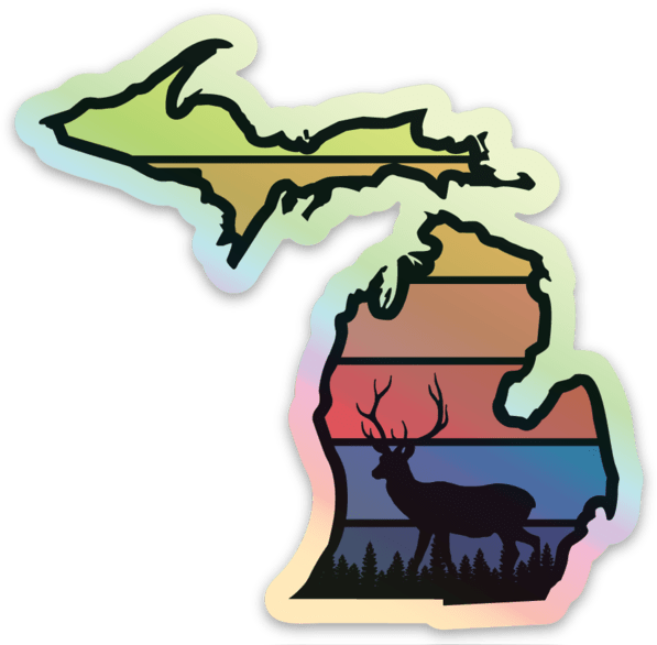 Animal Sunrise - Deer - Michigan - Waterproof Sticker 3" X 3"