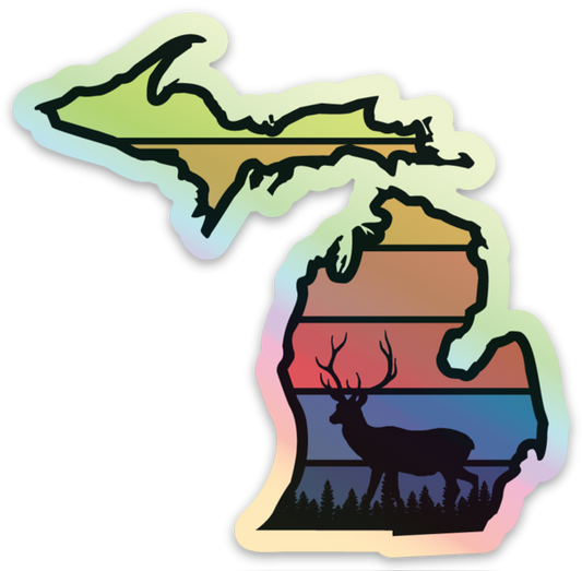 Animal Sunrise - Deer - Michigan - Waterproof Sticker (3" X 3")