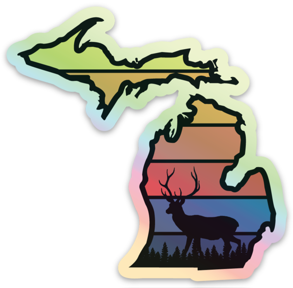 Animal Sunrise - Deer - Michigan - Waterproof Sticker (3" X 3")