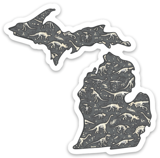 Dinosaur Bones - Michigan - Waterproof Sticker (3" X 3")