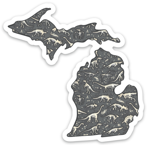 Dinosaur Bones - Michigan - Waterproof Sticker (3" X 3")