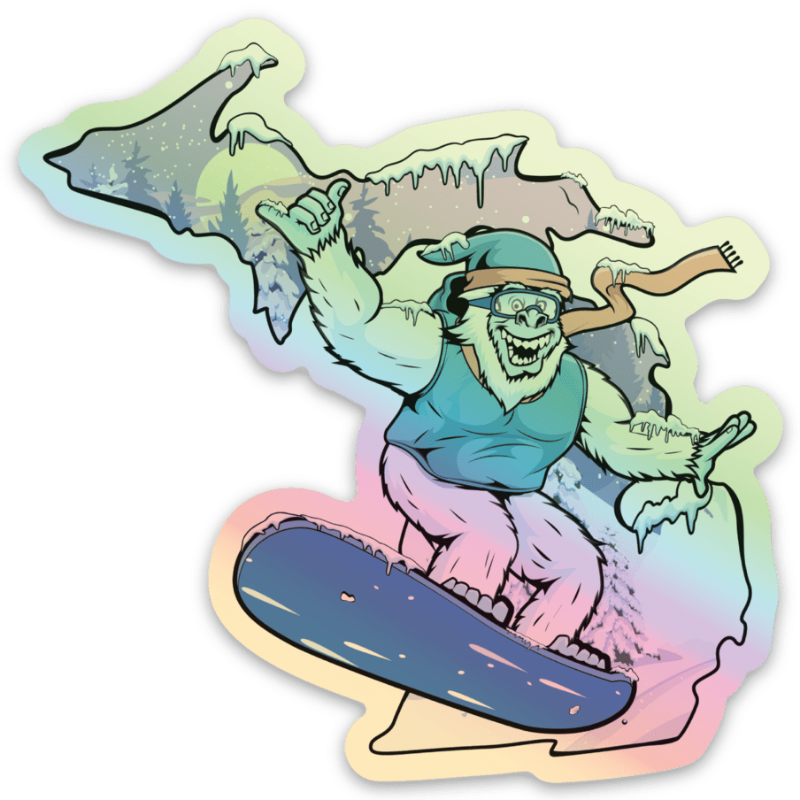 Yeti - Snowboarding - Winter - Michigan - Waterproof Sticker 3" X 3"