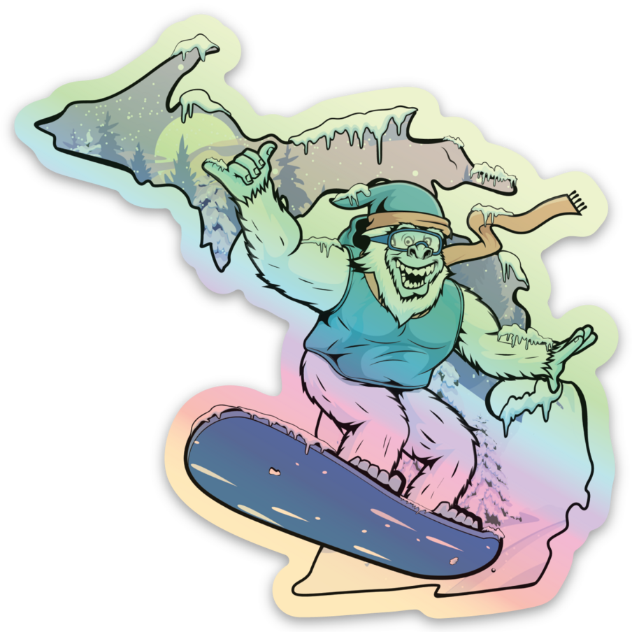 Yeti - Snowboarding  - Winter - Michigan - Waterproof Sticker (3" X 3")