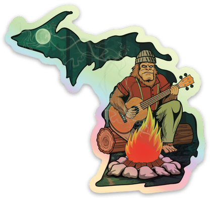 Sasquatch Campfire- Michigan - Waterproof Sticker 3" X 3"