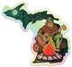 Sasquatch Campfire- Michigan - Waterproof Sticker 3" X 3"