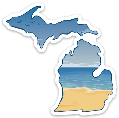 Beach - Michigan - Waterproof Sticker 3" X 3"