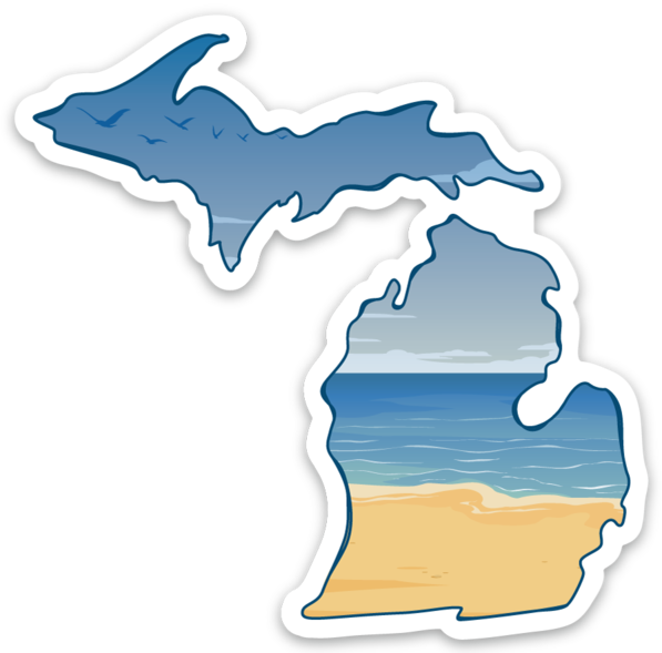 Beach - Michigan - Waterproof Sticker (3" X 3")