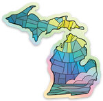 Stained Glass - Sea - Michigan - Waterproof Sticker (3