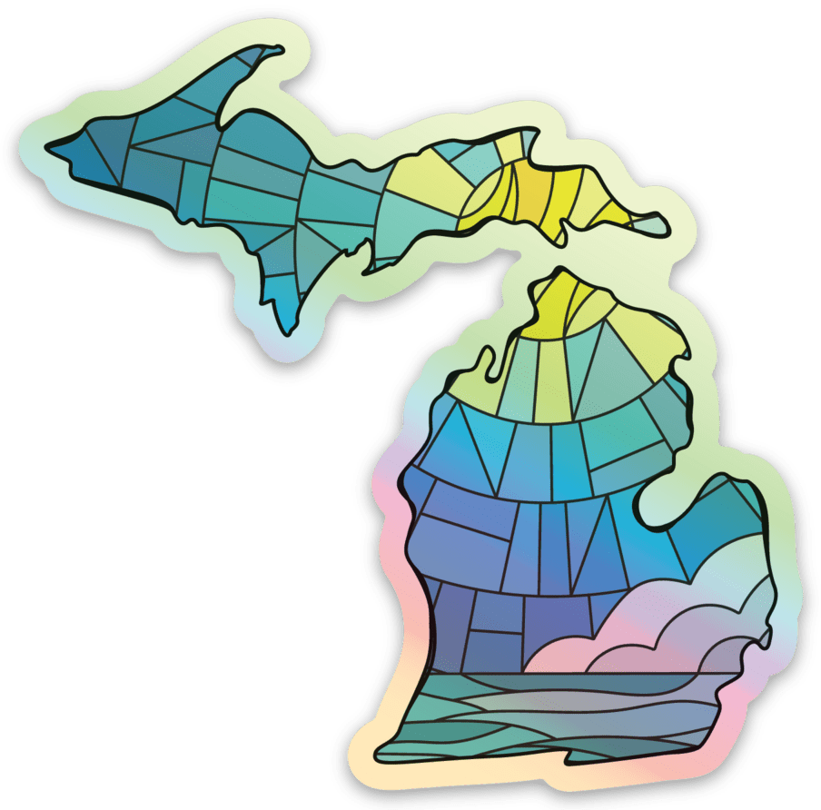 Stained Glass - Sea - Michigan - Waterproof Sticker 3" X 3"