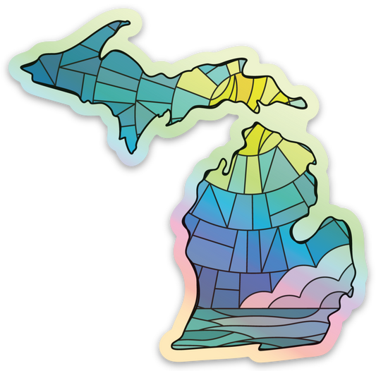 Stained Glass - Sea - Michigan - Waterproof Sticker (3" X 3")